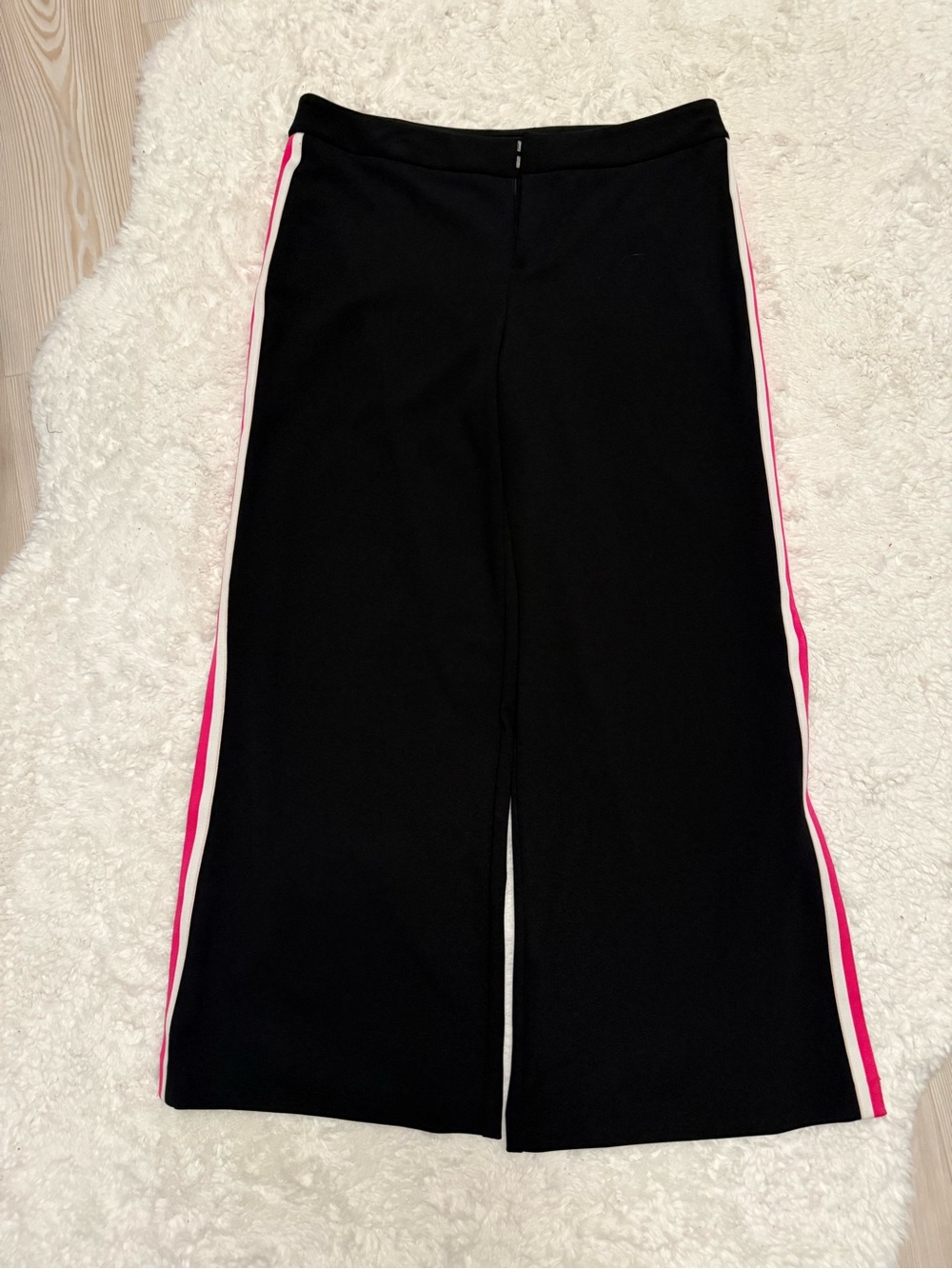INC International Concepts Black Wide-Leg Pants with Pink & White Side Stripes - Picture 3 of 7